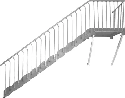Produktbild von Wangentreppe mit Podest und Bodenstütze | Höhe: 236-260 cm, Stufenbreite: 100 cm | Einseitiges Geländer | Standard Ausstattung