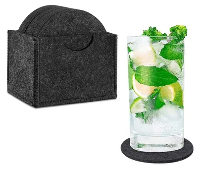 Produktbild von Filz Untersetzer - 12er Set rund für Gläser mit Aufbewahrungsbox - Dunkelgrau - Ø 10 cm