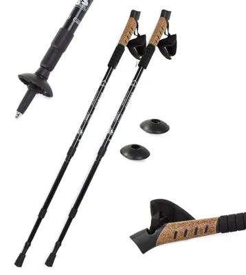 Produktbild von Nordic Walking Stock Schwarz 135 Cm Anti-Shock mit Korkgriff 3 Spitzen