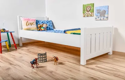 Produktbild von Kinderbett / Jugendbett Kiefer massiv Vollholz Weiß 66, inkl. Lattenrost - 80 x 200 cm (B x L)