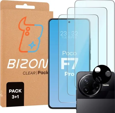 Produktbild von 3x Gehärtetes Glas + Kameraschutz für Xiaomi Poco F7 Pro, Bizon Glass Clear 2 Pack