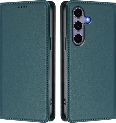 Produktbild von Handyhülle für Samsung Galaxy S25 / S24, Kunstleder Klapphülle Stoßfeste Magnetische Hülle mit Ständer Grün