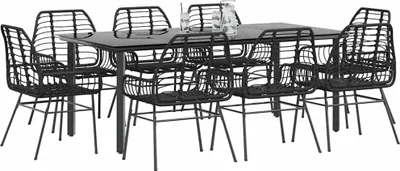Image de vidaXL Ensemble de salle à manger de jardin 9 pièces en verre de polyrattang noir