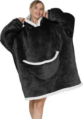 Image de ASKSA Hoodie Sherpa surdimensionné pour Couverture Unie Sweat-shirt Chaud Peluche Polaire Couverture Portable Avec Poches, Gris Foncé
