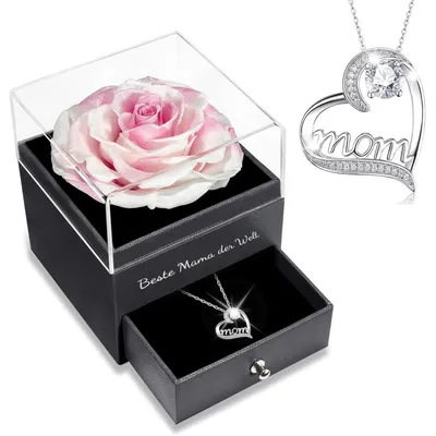 Immagine prodotto di Set regalo con rosa eterna e collana con ciondolo a forma di cuore in argento sterling 925, ideale per la mamma