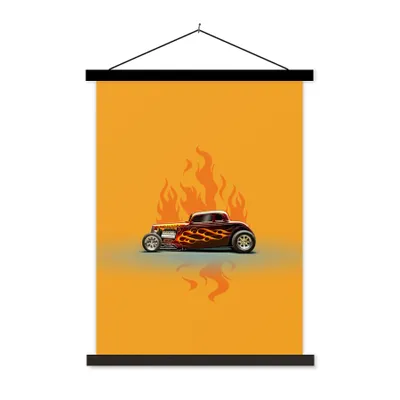 Produktbild von MuchoWow® Textilposter Auto - Flammen - Rot - Vintage 120x160 cm mit schwarzem Rahmen - Magnetischer