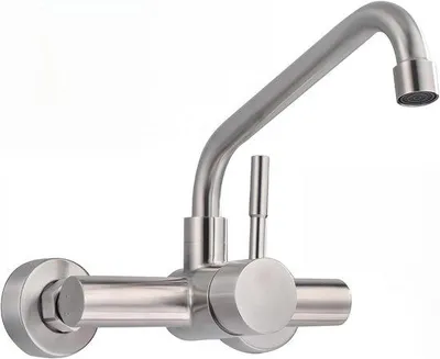 Produktbild von Wandarmatur Küche, Edelstahl, 360° Drehung, Kalt- und Warmwasser, Einzelgriff, Wandmontage, Kücheneinrichtung