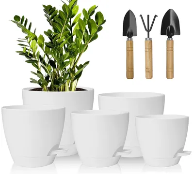 Produktbild von Set aus 5 Kunststoff-Blumentöpfen mit Bewässerungssystem