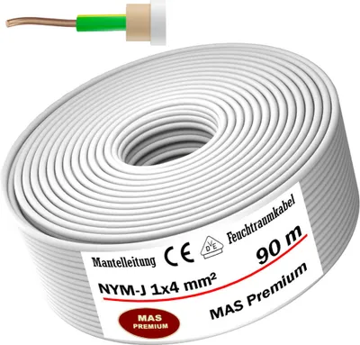 Immagine prodotto di 90 m di cavo impermeabile Cavo di alimentazione Cavo inguainato NYM-J 1x4 mm² Cavo elettrico