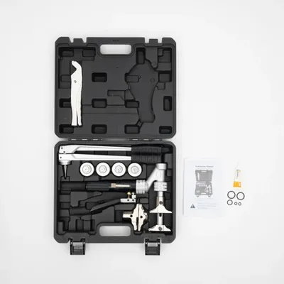 Produktbild von Presswerkzeug-Set - Hydraulische Presszange - 3 T - 4 Aufweitköpfe - 16–32 mm - Für PEX- und PPR-Rohre - Schwarz