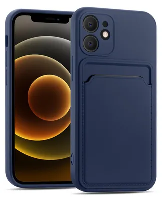 Produktbild von Conie Schutzhülle für iPhone 12 Mini mit Kartenfach Tasche Case Cover Bumper Silikon Hülle in Blau
