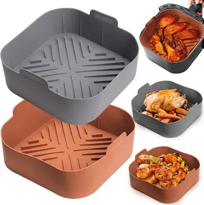Obrázek produktu pro Silikonové formy do horkovzdušné fritézy, čtvercové – 2 ks Opakovaně použitelné silikonové formy do horkovzdušné fritézy pro ochranu povrchu fritézy (20,5 palců)