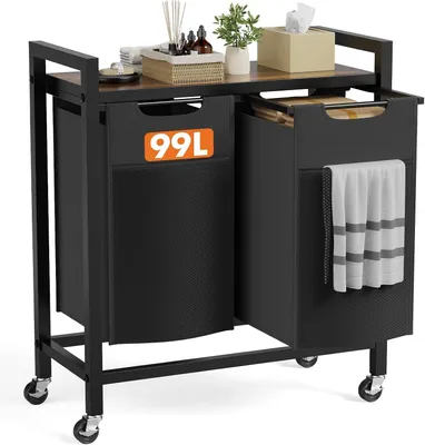 Productafbeelding van DUMOS wasmand met 2 compartimenten, wasmand met opbergruimte, wasmanden, wassorteerder