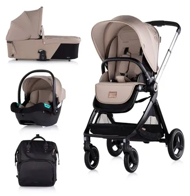 Produktbild von Chipolino Kinderwagen Elite 3 in 1 i-Size Babyschale Sportsitz Babywanne Tasche braun