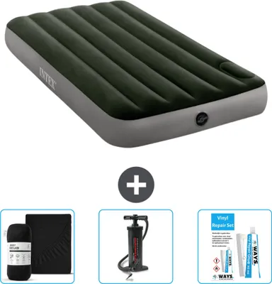 Obrázek produktu pro Nafukovací postel Intex - pro 1 osobu - 99 x 191 x 25 cm - zelená - prostěradlo - pumpa a opravná sada