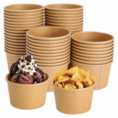 50 Papp-Eisbecher 230 ml, Dessertbecher aus Kraftpapier