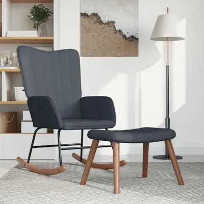 Produktbild von "2026 Promotion" Schaukelstuhl mit Hocker Samt Dunkelgrau - Schaukelstühle CC13554
