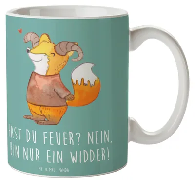 Produktbild von Mr. & Mrs. Panda Becher Widder Feuer - Meeresbrise - Geschenk, Feuerzeichen, Kaffeetasse, Kreativ, Leidenschaft, Tatendrang, Energie, kaffeebecher keramik, Sternzeichen