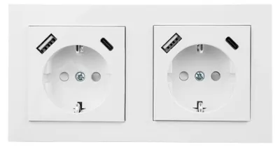 Produktbild von 2-fach Schutzkontakt-Einbausteckdose mit USB-C (25W) und USB-A (18W), weiß