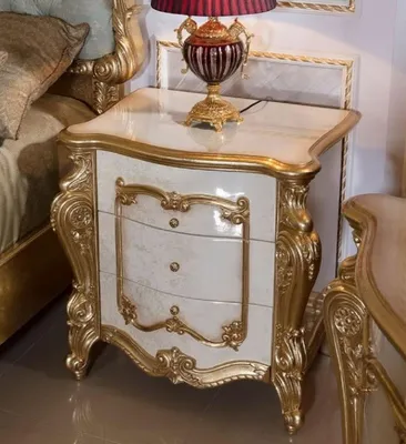 Produktbild von Casa Padrino Luxus Barock Nachtkommode Weiß / Beige / Gold 75 cm