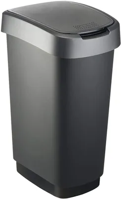Produktbild von Rotho Twist Mülleimer 50l mit Deckel, als Schwing oder Klappdeckel nutzbar, Kunststoff (PP) BPA-frei, schwarz/silber, 40,1 x 29,8 x 60,2 cm