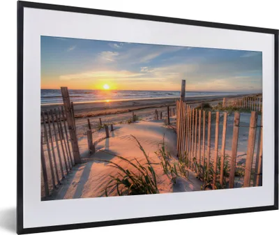 Produktbild von MuchoWow® Gerahmtes Poster Strand - Meer - Düne - Sonnenuntergang - Landschaft 60x40 cm - Poster mit Schwarzem Bilderrahmen Wandposter Rahmen Foto Bilder - Schlafzimmer - Plakat in Rahmen - Drucken