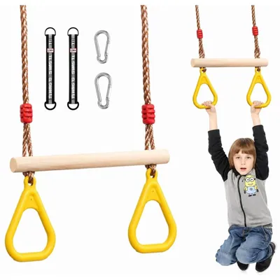 Produktbild von Kinderschaukel Kinderturnringe Holztrapez - Höhenverstellbar - Belastbar bis 120 kg - Ab 3 Jahren - Innen und Außen