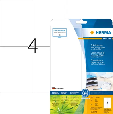 Produktbild von HERMA 10706, Gestanztes Etikett, 10,5 cm, 14,8 cm, 4 Stück(e)