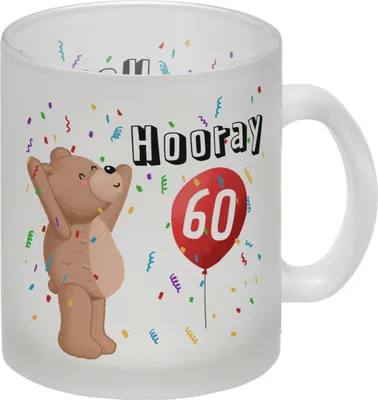 Produktbild von Witziger Glas Tasse für den 60. Geburtstag mit Motiv: Hooray