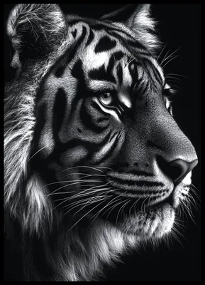 Image de Affiche 50 x 70 cm Portrait d'animal pour le salon | Tigre | Noir et blanc