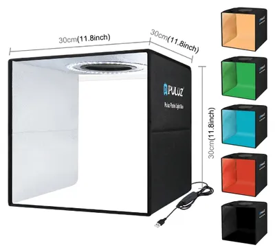 Produktbild von Fotografie Lichtbox, faltbares Design, mehrfarbige Hintergründe, 30cm schwarze Version