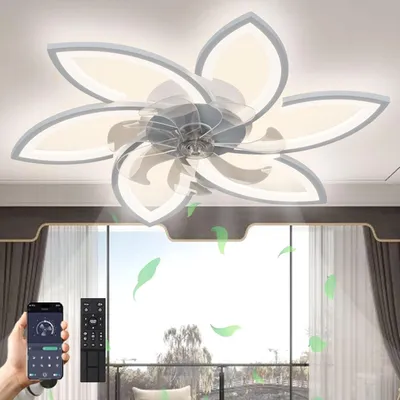 Productafbeelding van Plafondventilator met lamp - Ventilatorlamp - Comfort in huis - Instelbare windsnelheid en temperatuur - 78x15cm - Wit