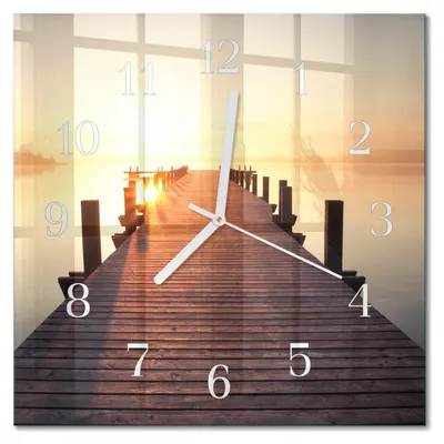 Produktbild von Tulup Glasuhr Wanduhr Küchenuhr Echt-Glas 30x30 cm Modern Dekorativ Geräuschlos Weiße Zeiger - Brücke über den See