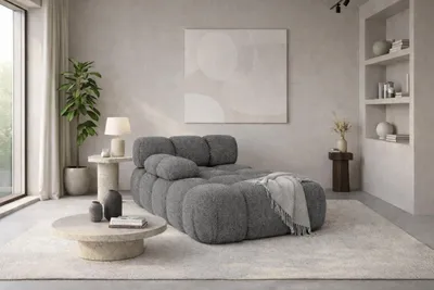 Image de chaise longue modulable, tissu bouclé Abriamo, gris foncé, version gauche, Selia