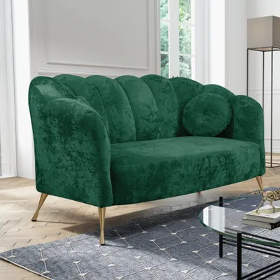 Produktbild von Ravio Doppelsofa Adria B 155 x T 83 x H 78 Muschel-sofa mit Metallfüße Sofa für die Studie Glamour-Stil (Eureka 2121 (Flaschengrün) + Goldene Beine)