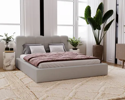 Produktbild von Diana Polsterbett 140x200 Boucle, Doppelbett mit Bettkasten, Lattenrost, Kopfteil - Polsterbett Hellgrau (Anthology 15)