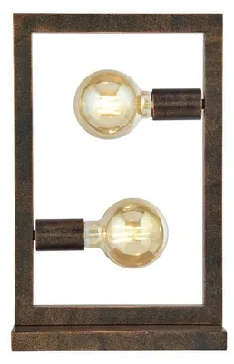 Image de Lampe de table, métal rouillé, 2 flammes, H 46 cm