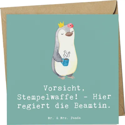 Produktbild von Mr. & Mrs. Panda Klappkarte Beamtin Stempelwaffe - Meeresbrise - Geschenk, Geschenke für Berufstätige, Verantwortung, Grußkarte, Berufe, Berufsalltag, anlasskarte, Beruf
