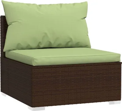 Image de vidaXL Canapé de jardin central avec coussins Marron Poly Rattan