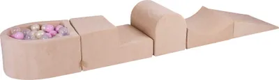 Produktbild von MeowBaby Spielplatz aus Schaumstoff 4-Element Schaumspielset mit Kleine Bällebad, 100 Bälle, 57x45x30cm, Samt, Dunkelgrün: Golden