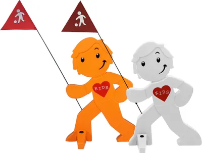 Produktbild von StreetBuddy - Warnfigur, Warnaufsteller, Warnschild für Kindersicherheit 2er Set (Weiß / Orange)
