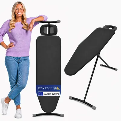 Produktbild von STAHLMANN® Bügelbrett für Dampfbügelstation [120x42 cm Bügelfläche] 6-fach höhenverstellbar 71-95 cm, Ablage bis 5 kg, mehrlagiger Bezug, atmungsaktive Bügelfläche,  Europe