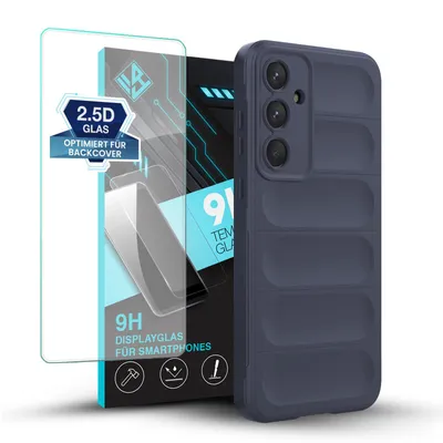 Produktbild von Handy Hülle für Samsung Galaxy A55 5G mit 9H Displayglas Displayschutz Plus Grip Case Cover Schutzhülle Softgrip Farbe: Dunkelblau
