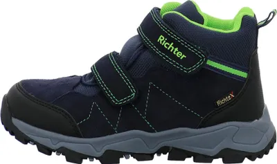 A single blue children's boot shown from the side.