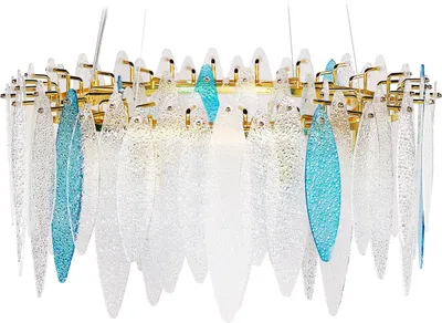 Produktbild von BELIANI Kronleuchter Weiß und Blau Glas Wasserfall-Optik Ringform 8-Flammig Rund Glamourös Hängeleuchte Wohnzimmer Esszimmer Beleuchtung