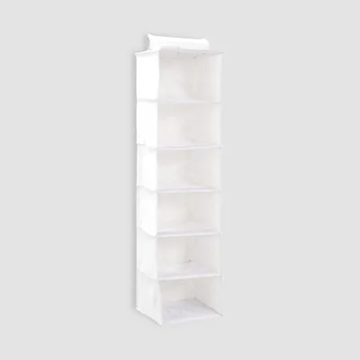 Zdjęcie produktu dla Wiszący organizer na ubrania – 6 półek – antyczna biel 30 × 30 × 120 cm