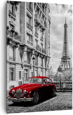 Produktbild von Bild auf Leinwand - Leinwandbild - Einteilig - Auto Eiffle Straße Gebäude - 80x120cm - Wand Bild - Wanddeko - Wandbilder - Leinwanddruck - Wanddekoration - Leinwand bilder - Wandbild - PA80x120-3214