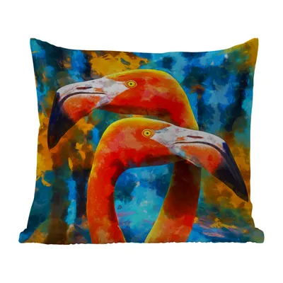 Obrázek produktu pro MuchoWow® Vnější polštář - Olejomalba - Pták - Plameňák -60x60 cm- Odolnost proti povětrnostním vlivům - polštář do obývacího pokoje