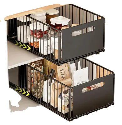 Produktbild von Schiebespeicher-Schubladen, Ausziehbares Design, Robuste Metallkonstruktion, schwarz