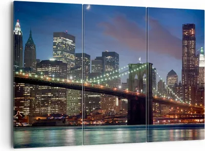 Produktbild von Bild auf Leinwand - Leinwandbild - Brooklyn brücke nacht new york city - 165x110cm - Wand Bild - Wanddeko - Leinwanddruck - Bilder - Kunstdruck - Leinwand bilder - Wandkunst - CE165x110-0512